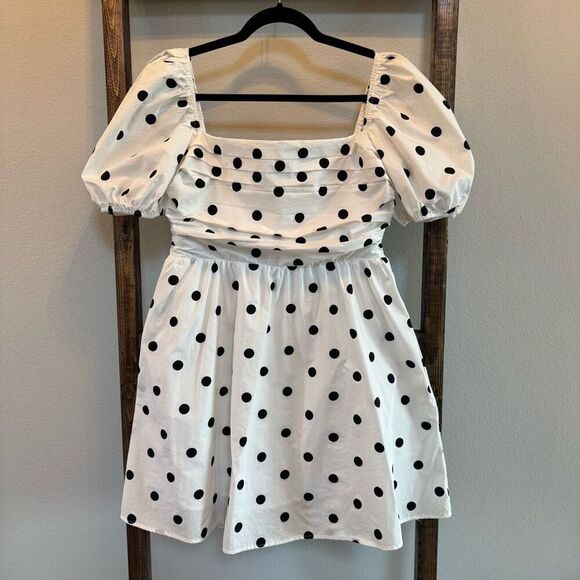 NWT O.P.T. White Black Polka Dot River Pleated Mini Dress - Picture 5 of 9